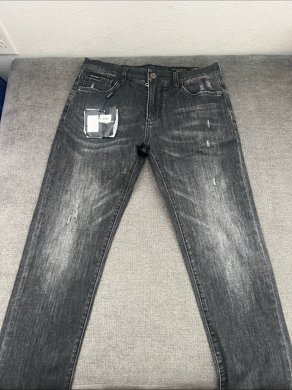 Dolce & Gabbana Slim Straight Distressed Black Jeans